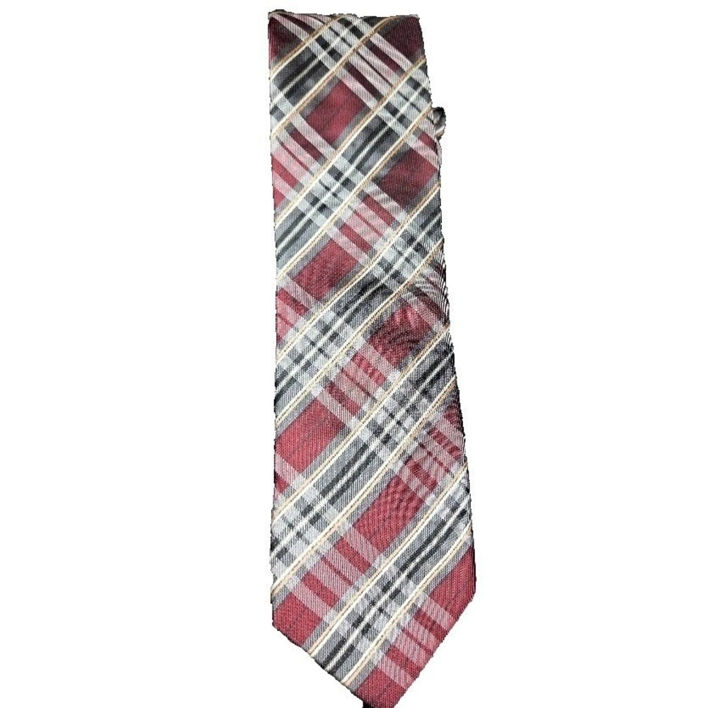 Classic Tie Men's Polyester Skinny Red Gray Plaid Black Long 2.5" Wide Holiday